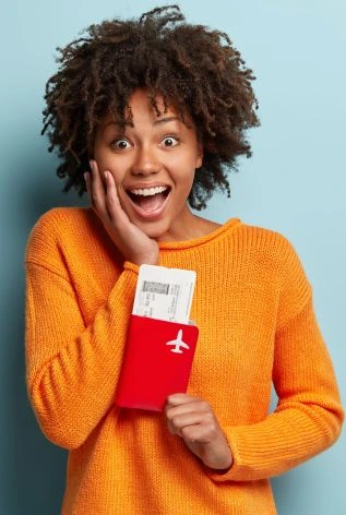 Overjoyed Woman Holding Passport